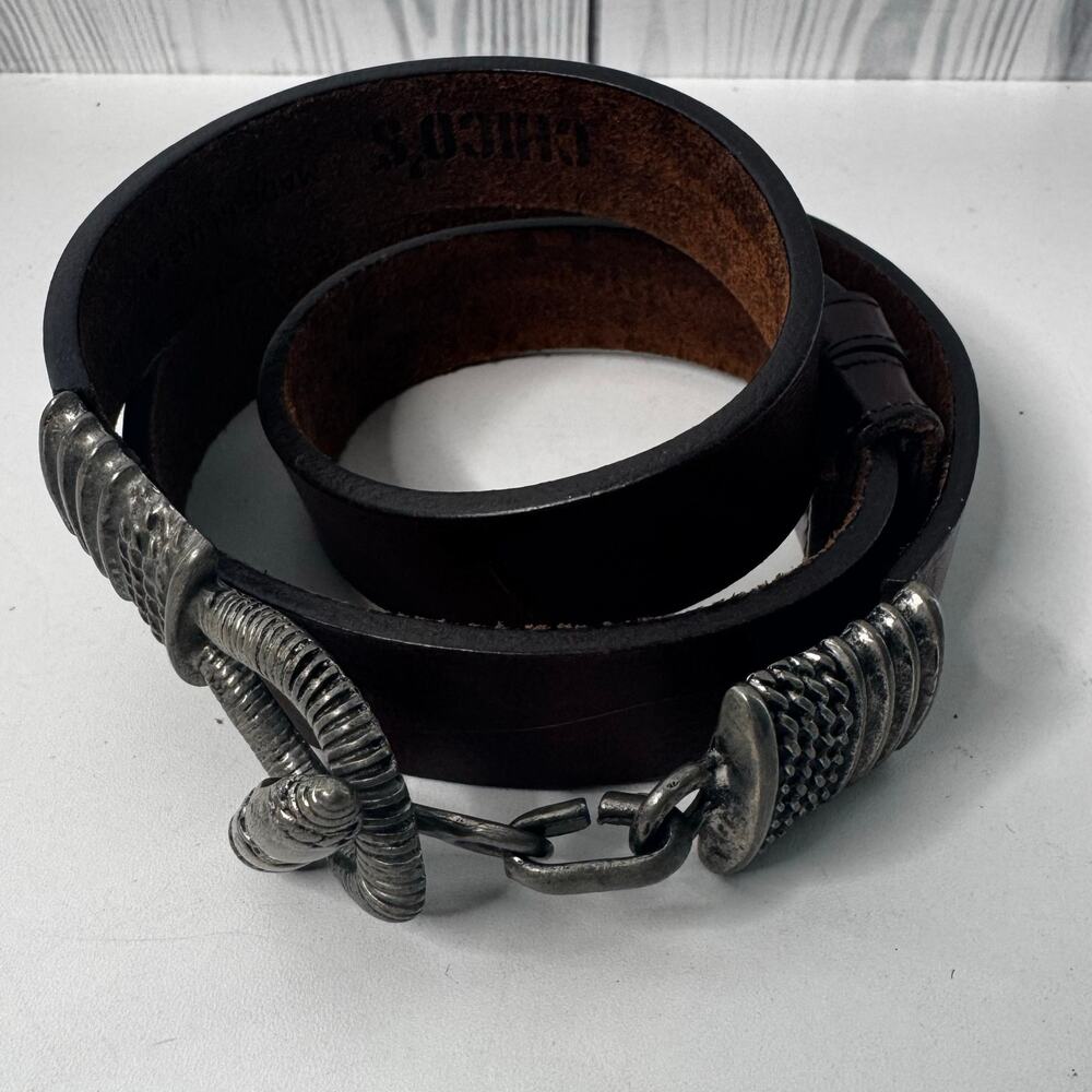 Chicos Boho Chic Belt Hook / Loop Buckle Brown Leather  USA Small 35 Adjustable